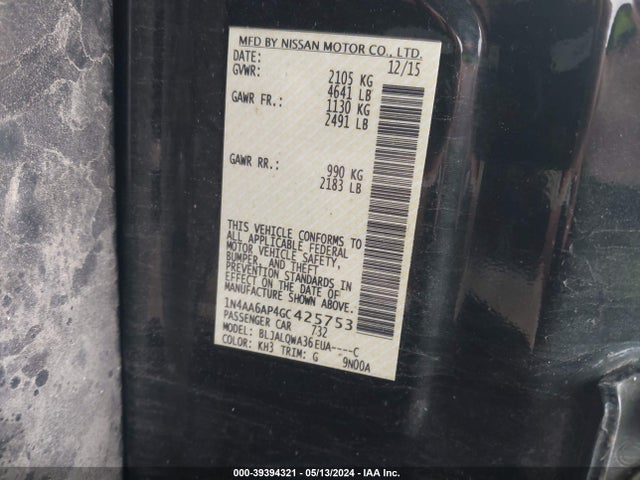 Nissan Maxima 3.5 S 2016 1N4AA6AP4GC425753 Image 9