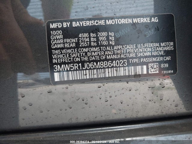 BMW 330I 2021 3MW5R1J06M8B64023 Image 9