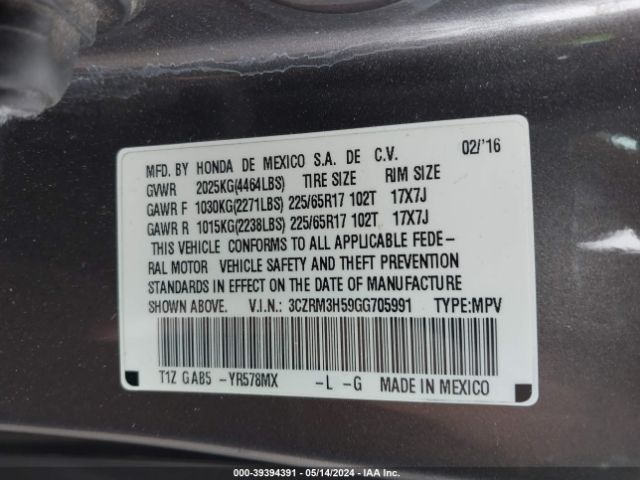 3CZRM3H59GG705991 Honda CR-V EX