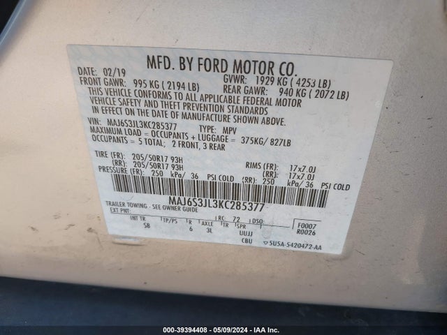 Ford Ecosport Ses 2019 MAJ6S3JL3KC285377 Image 9