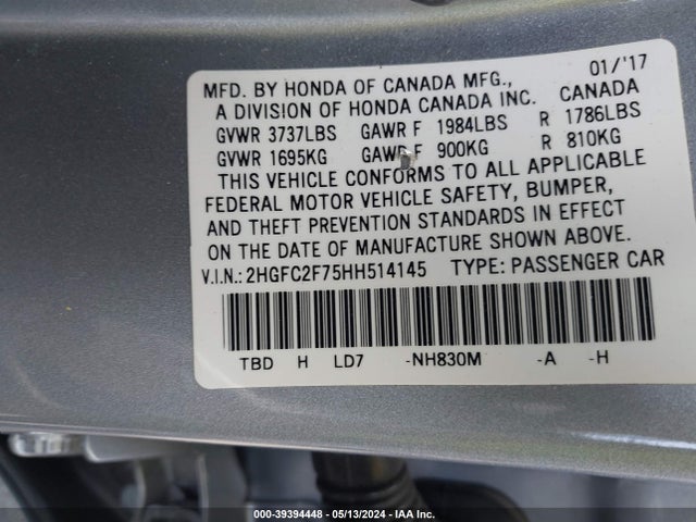 Honda CIVIC EX 2017 2HGFC2F75HH514145 Image 9
