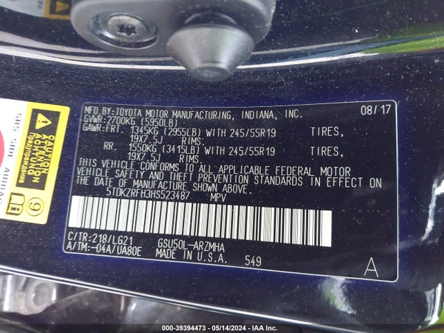 Toyota Highlander Se/xle 2017 5TDKZRFH3HS523487 Image 9