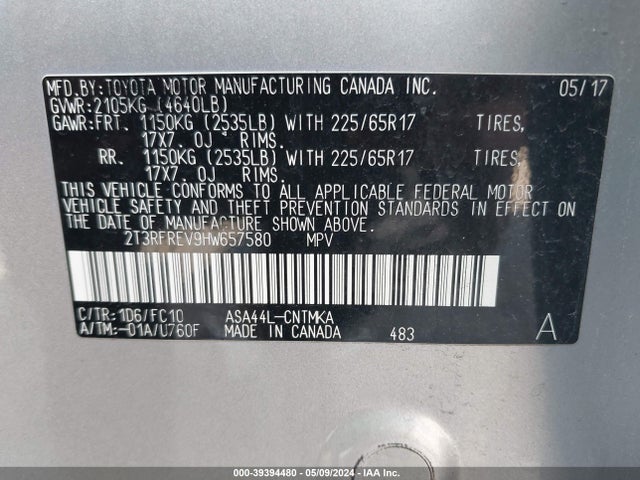 Toyota Rav4 Xle 2017 2T3RFREV9HW657580 Image 9
