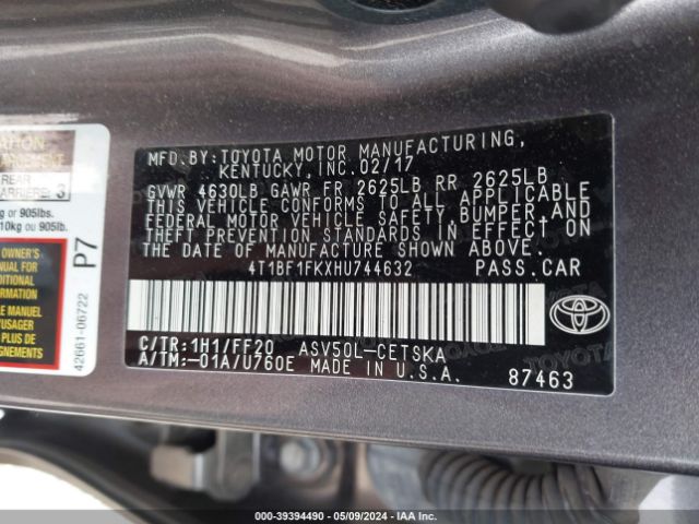 4T1BF1FKXHU744632 Toyota CAMRY SE