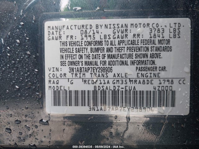 Nissan SENTRA SV 2014 3N1AB7AP7EY298906 Image 9