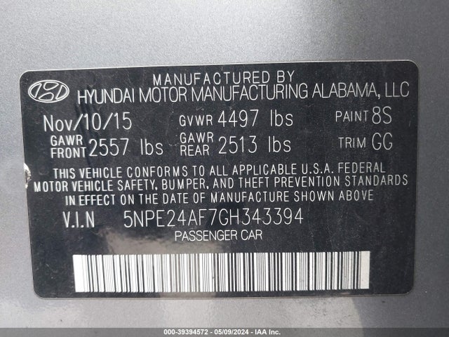 Hyundai SONATA SE 2016 5NPE24AF7GH343394 Image 9
