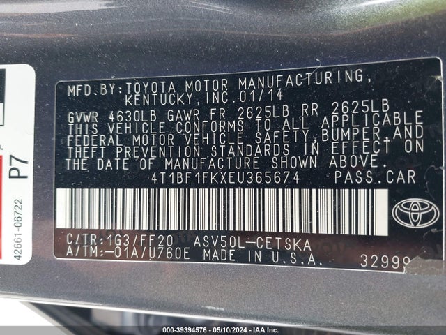 Toyota CAMRY SE 2014 4T1BF1FKXEU365674 Image 9