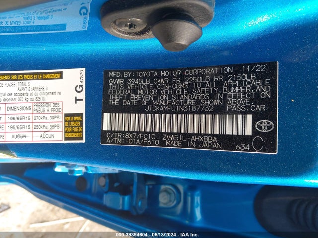 Toyota Prius L 2022 JTDKAMFU1N3187732 Image 9