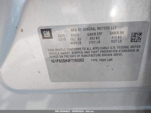 Chevrolet Cruze Ls Auto 2015 1G1PA5SH4F7189062 Image 9