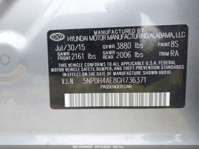 Hyundai ELANTRA SE 2016 5NPDH4AE8GH736371 Image 9
