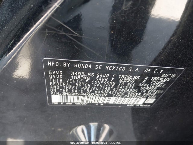 Honda FIT LX 2019 3HGGK5H44KM728127 Image 9