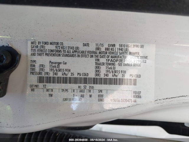 Ford FOCUS S 2016 1FADP3E23GL229862 Image 9