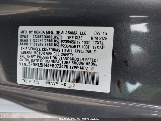 Honda ODYSSEY EX 2015 5FNRL5H44FB073420 Image 9