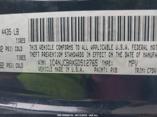 1C4NJCBAXGD512765 Jeep Compass Sport