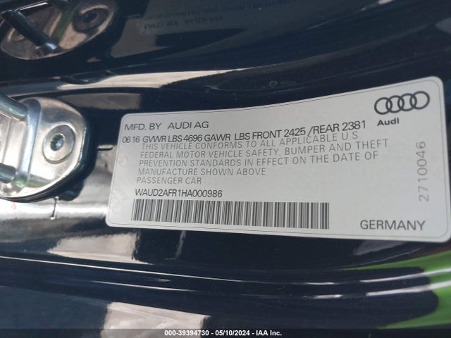 WAUD2AFR1HA000986 Audi A5 2.0t Sport