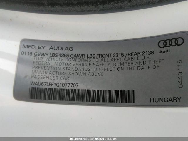 WAU67LFF1G1077707 Audi A3 1.8t Premium