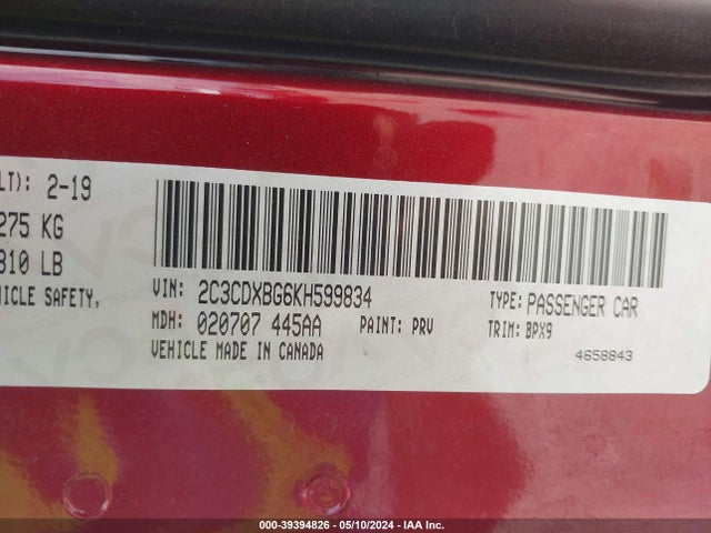 Dodge Charger Sxt Rwd 2019 2C3CDXBG6KH599834 Image 9