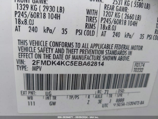 Ford Edge Limited 2014 2FMDK4KC5EBA62814 Image 9