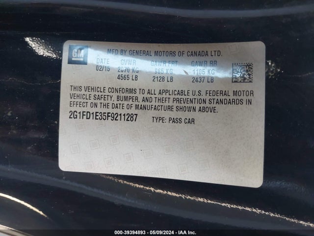 Chevrolet Camaro 1lt 2015 2G1FD1E35F9211287 Image 9