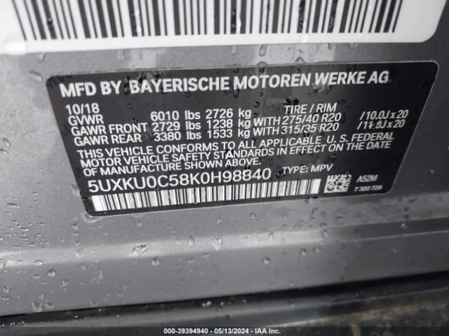 5UXKU0C58K0H98840 BMW X6 Sdrive35i