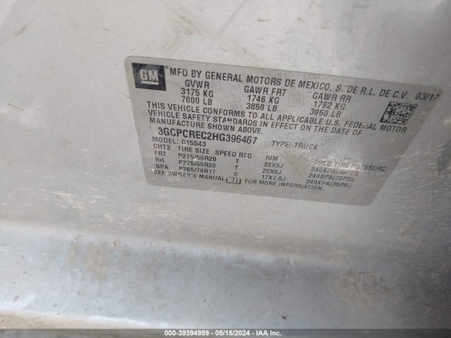 3GCPCREC2HG396467 Chevrolet Silverado 1500 1lt