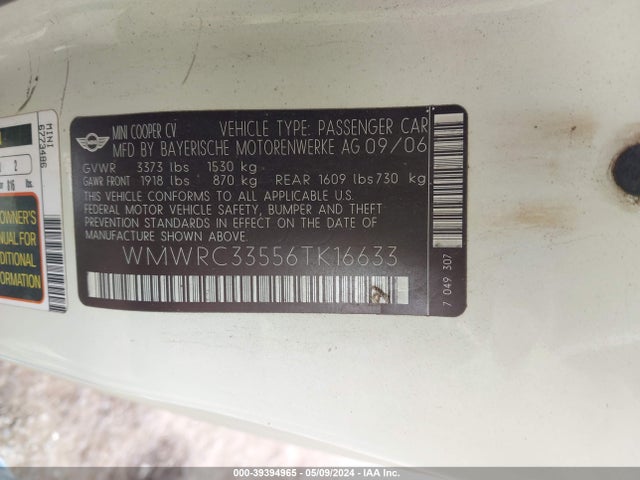 2006 MINI COOPER WMWRC33556TK16633 Photo 8