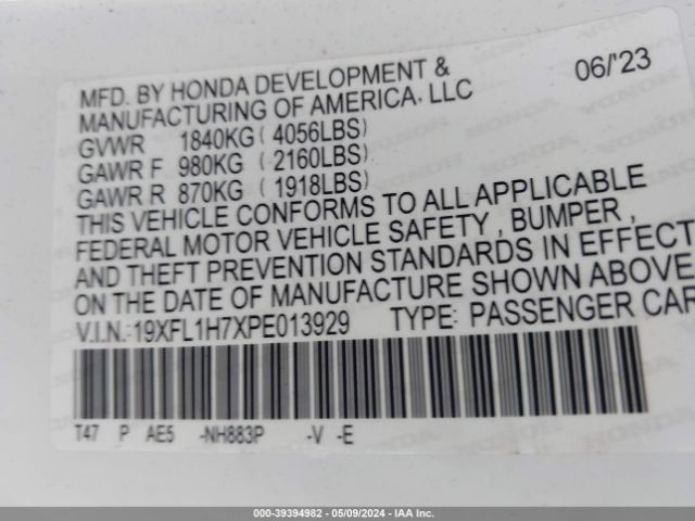 19XFL1H7XPE013929 Honda Civic Ex-l /ex-l W/o Bsi