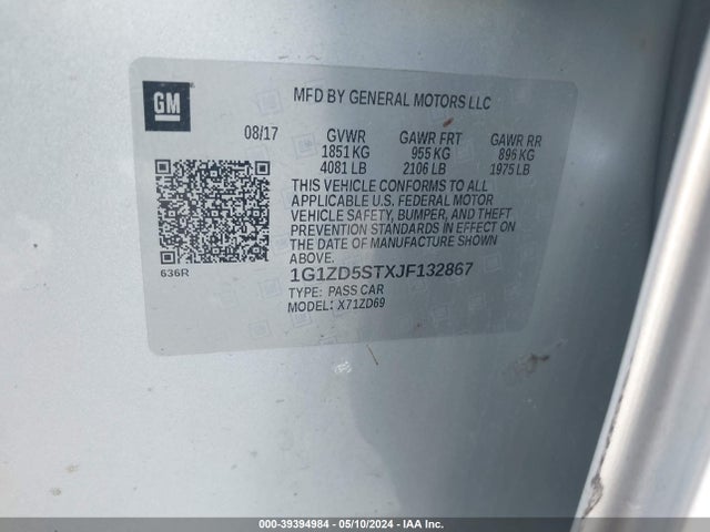 Chevrolet MALIBU LT 2018 1G1ZD5STXJF132867 Image 9