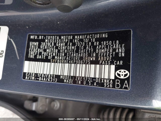 Toyota COROLLA LE 2019 5YFBURHE4KP906775 Image 9