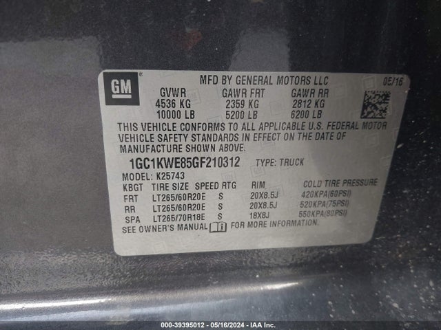 Chevrolet Silverado 2500hd Ltz 2016 1GC1KWE85GF210312 Image 9