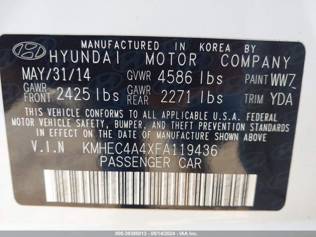 Hyundai Sonata Hybrid Limited 2015 KMHEC4A4XFA119436 Image 9