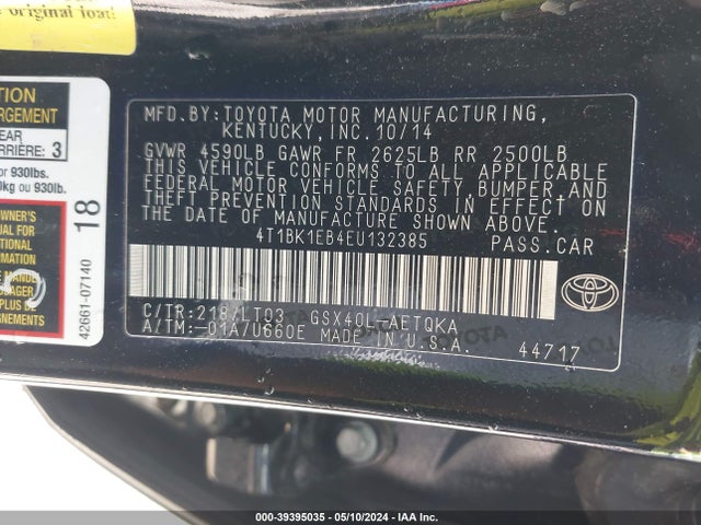 Toyota Avalon Xle Touring 2014 4T1BK1EB4EU132385 Image 9