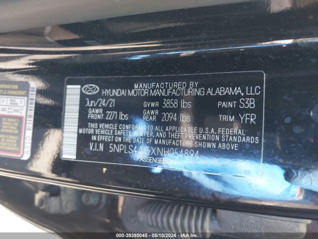 5NPLS4AGXNH054894 Hyundai ELANTRA SEL