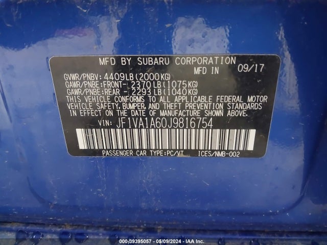 Subaru WRX 2018 JF1VA1A60J9816754 Image 9