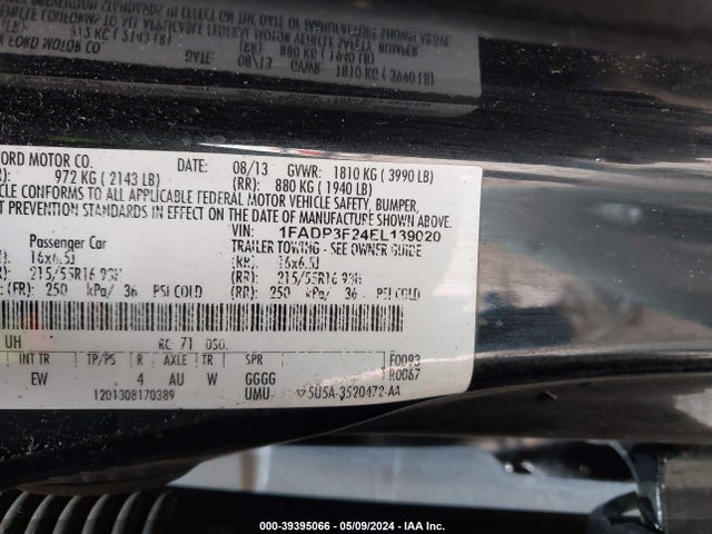 Ford FOCUS SE 2014 1FADP3F24EL139020 Image 9