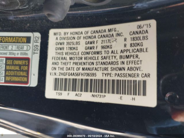 2HGFG4A56FH706595 Honda CIVIC SI