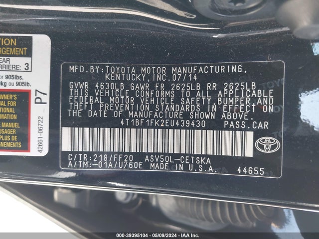 Toyota CAMRY SE 2014 4T1BF1FK2EU439430 Image 9