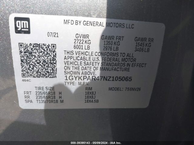 1GYKPAR47NZ105065 Cadillac Xt6 Fwd Luxury