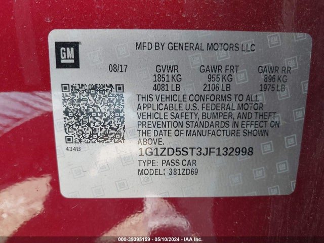 Chevrolet MALIBU LT 2018 1G1ZD5ST3JF132998 Image 9