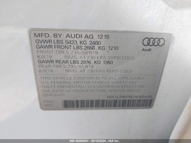 WA1L2AFP5GA089936 Audi Q5 2.0t Premium