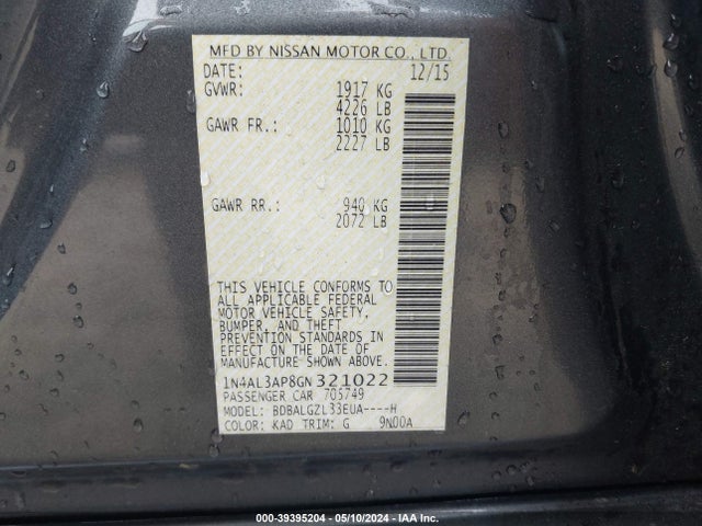 Nissan Altima 2.5 S 2016 1N4AL3AP8GN321022 Image 9