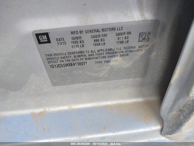 Chevrolet Sonic Lt Auto 2014 1G1JC5SH3E4138071 Image 9