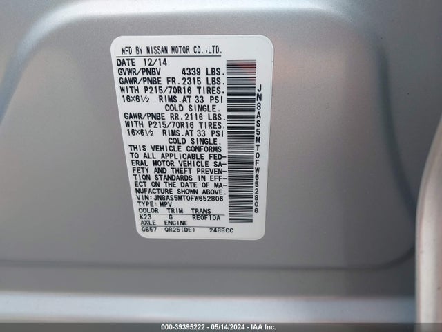 Nissan Rogue Select S 2015 JN8AS5MT0FW652806 Image 9