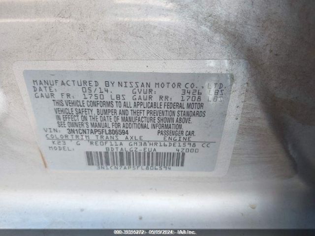 3N1CN7AP5FL806594 Nissan Versa 1.6 Sl