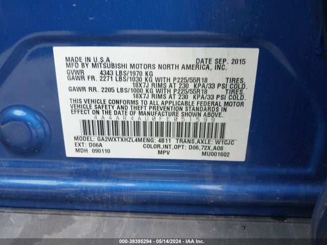 4A4AR4AU0FE051599 Mitsubishi Outlander Sport Se