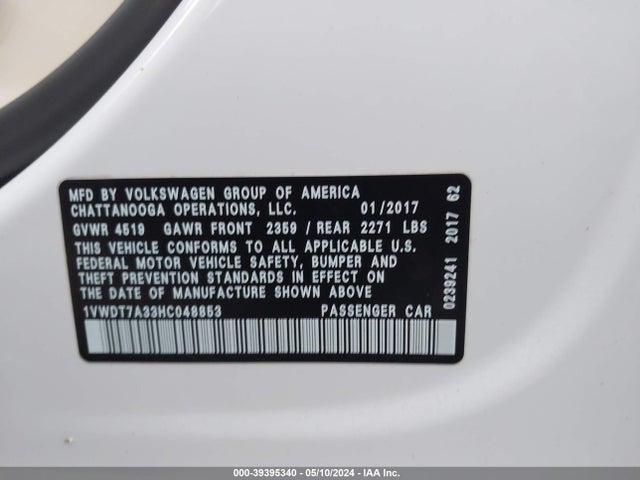 1VWDT7A33HC048853 Volkswagen Passat 1.8t R-line