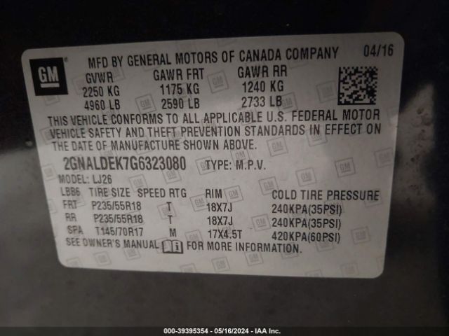 2GNALDEK7G6323080 Chevrolet Equinox Ltz