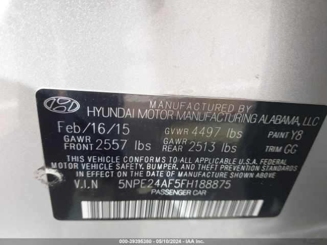 5NPE24AF5FH188875 Hyundai SONATA SE
