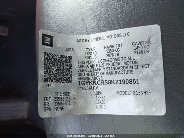 1GYKNCRS8KZ190851 Cadillac XT5 LUXURY