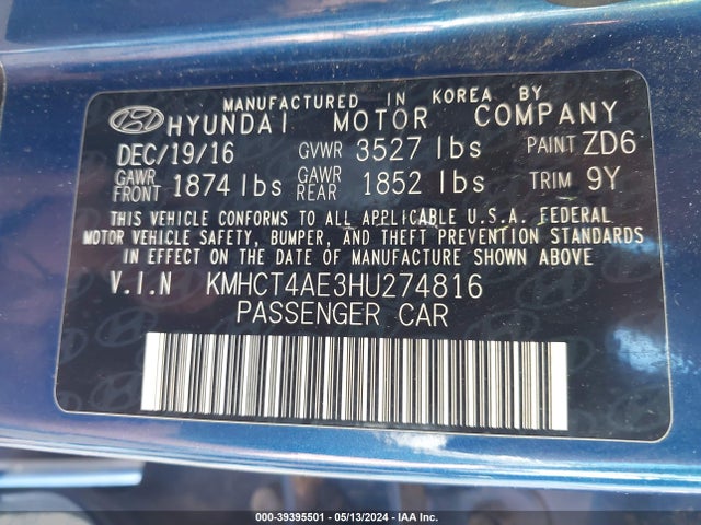 Hyundai ACCENT SE 2017 KMHCT4AE3HU274816 Image 9